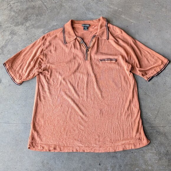 Kevoman Burnt Orange 2-Ply 100% Silk Knit Short Sleeve Polo Shirt size XL - Picture 1 of 5